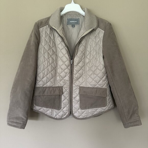 Johnston & Murphy Quilted Zip Jacket Women L Pockets Tan Brown Fall Winter - Picture 1 of 10